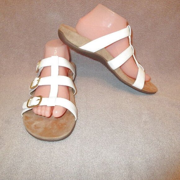 Vionic Misa Slide Sandals Size 10 W Comfort White Patent Leather Ortho Arch Boho - Picture 1 of 10